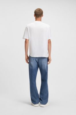 Jean Baggy en denim bleu &agrave; rayures tennis, Bleu