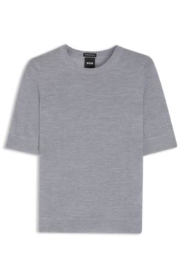 Jersey de manga corta en lana merina, Gris claro