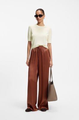 Short-sleeved sweater in merino wool, Light Beige