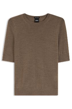 Slim-fit short-sleeved sweater in superfine Merino wool