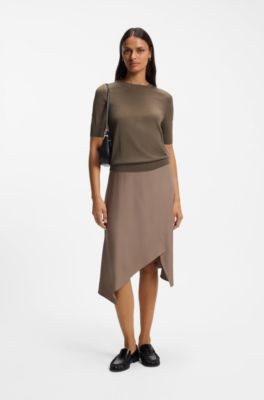 Jersey slim fit de manga corta en lana merina superfina, Marr&oacute;n