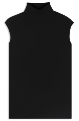 Sleeveless top in merino wool with mock neck, Black