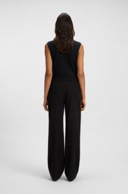 Sleeveless top in merino wool with mock neck, Black