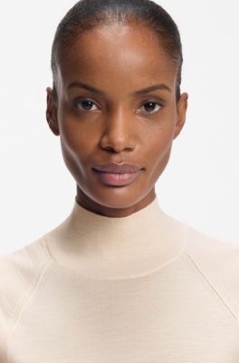 Top sin mangas de lana merina con cuello caja, Blanco