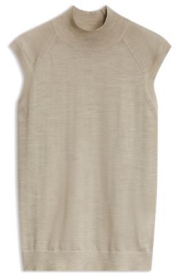 Sleeveless mock-neck sweater in merino wool, White