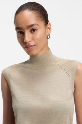 Sleeveless mock-neck sweater in merino wool, White