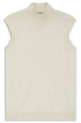 Sleeveless mock-neck sweater in merino wool, White