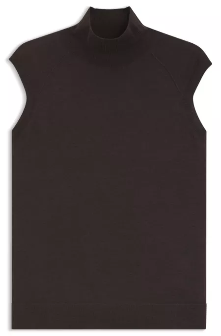 Sleeveless top in merino wool with mock neck