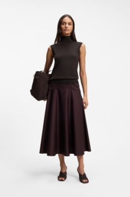 Sleeveless top in merino wool with mock neck, Dark Brown