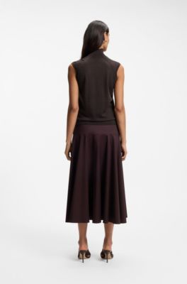 Sleeveless top in merino wool with mock neck, Dark Brown