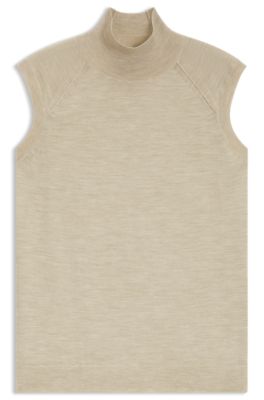 Top sin mangas de lana merina con cuello caja, Beige claro