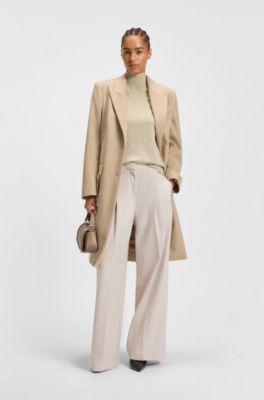 Sleeveless top in merino wool with mock neck, Light Beige