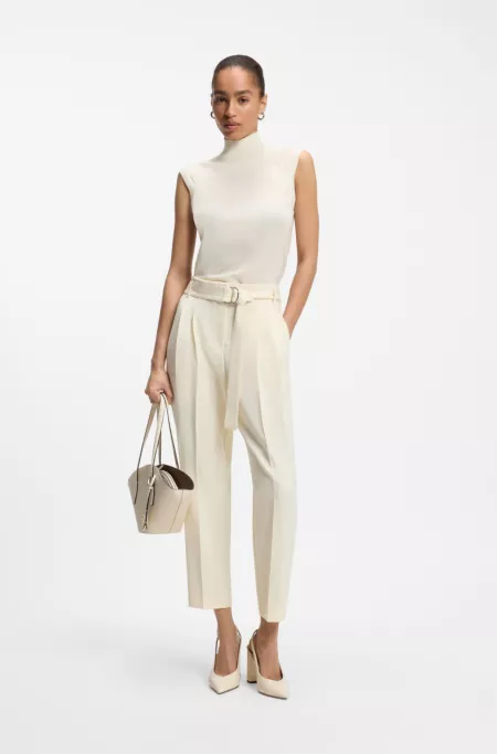 Sleeveless mock-neck sweater in merino wool