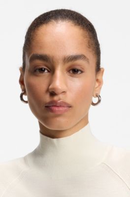 Top sin mangas de lana merina con cuello caja, Beige claro