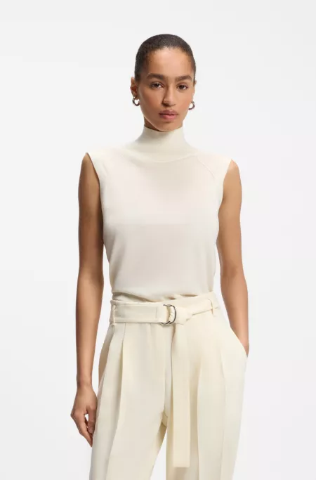 Sleeveless mock-neck sweater in merino wool