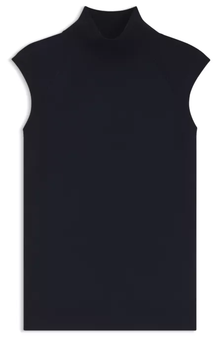 Sleeveless mock-neck sweater in merino wool