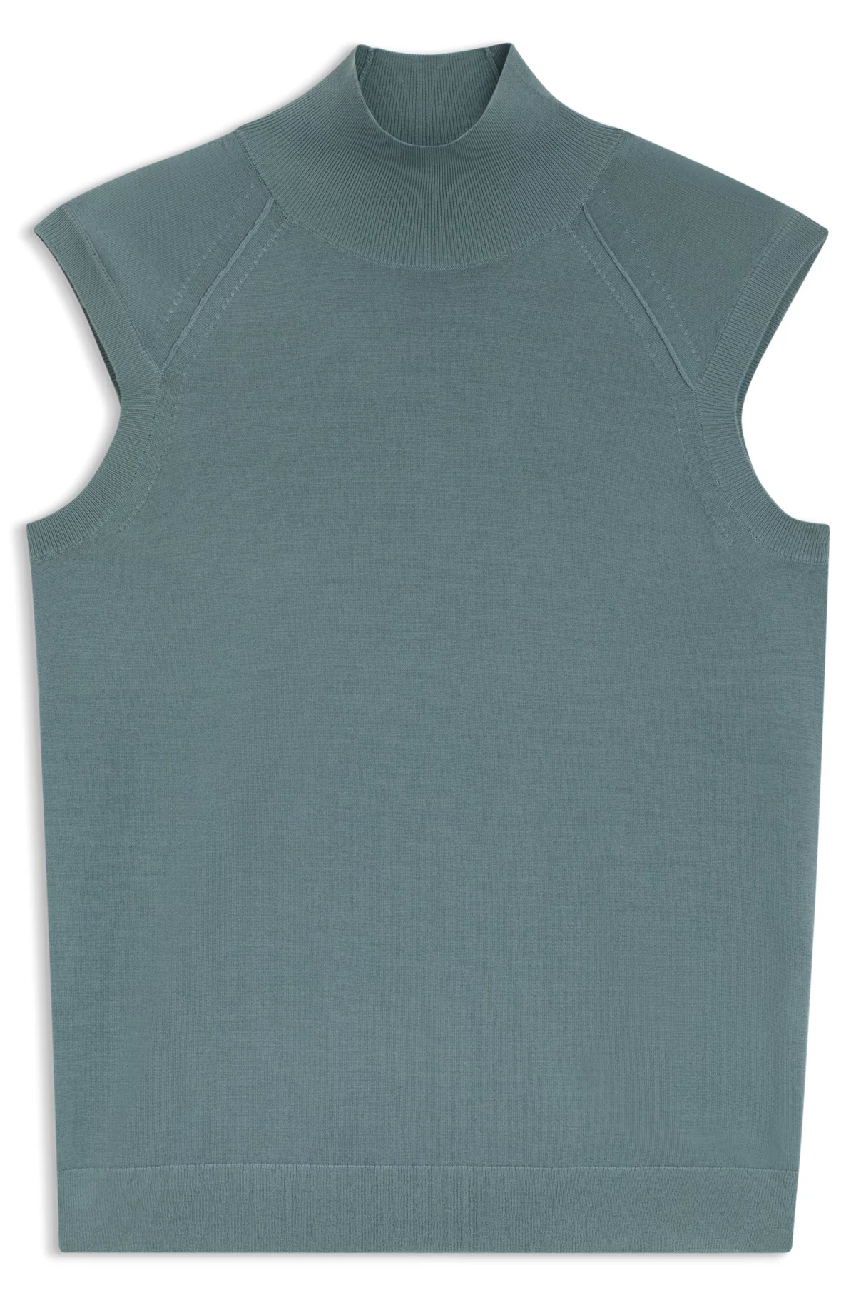 Sleeveless mock-neck sweater in merino wool, Blue