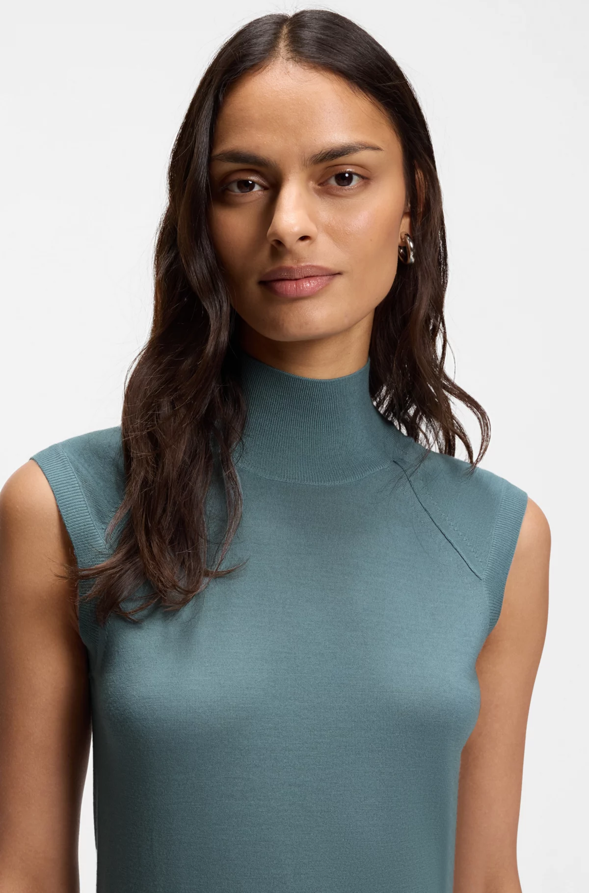 Sleeveless mock-neck sweater in merino wool, Blue