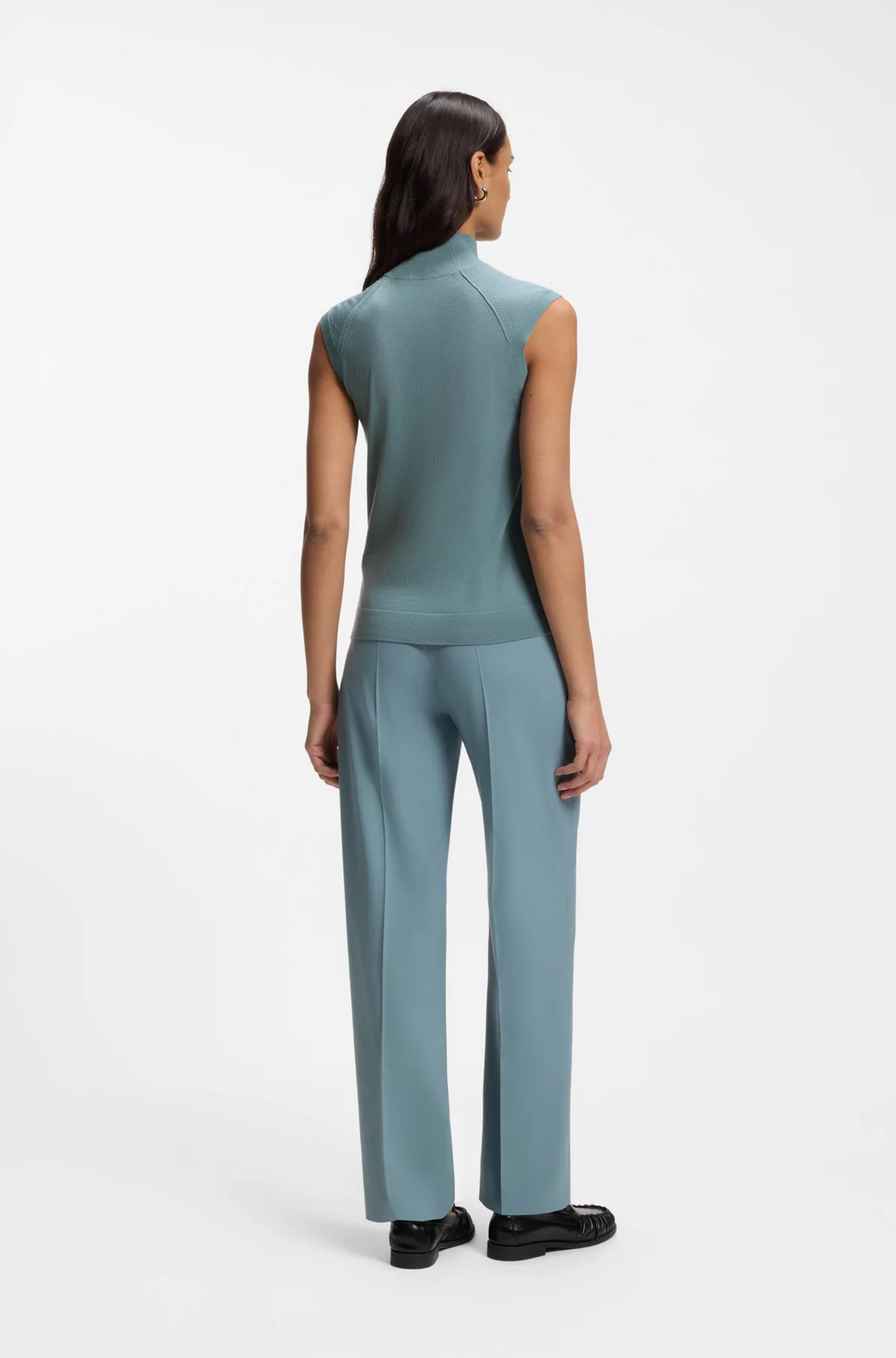 Sleeveless mock-neck sweater in merino wool, Blue