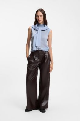 Sleeveless mock-neck sweater in merino wool, Purple