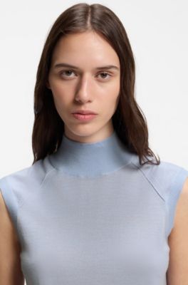Jersey sin mangas de lana merina con cuello ingl&eacute;s, Lila