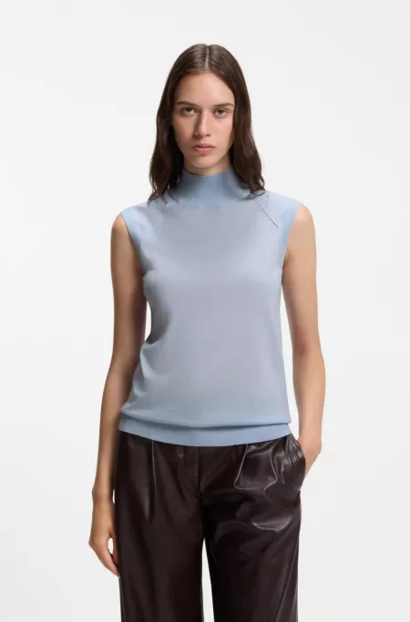Sleeveless mock-neck sweater in merino wool