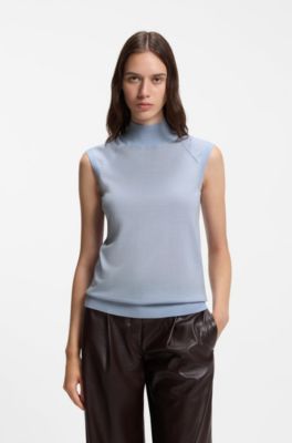 Sleeveless mock-neck sweater in merino wool, Purple