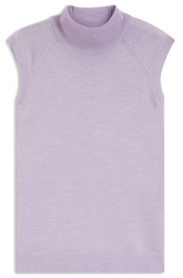 Sleeveless mock-neck sweater in merino wool, Light Purple