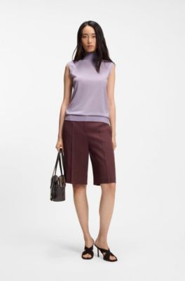 Sleeveless top in merino wool with mock neck, Light Purple