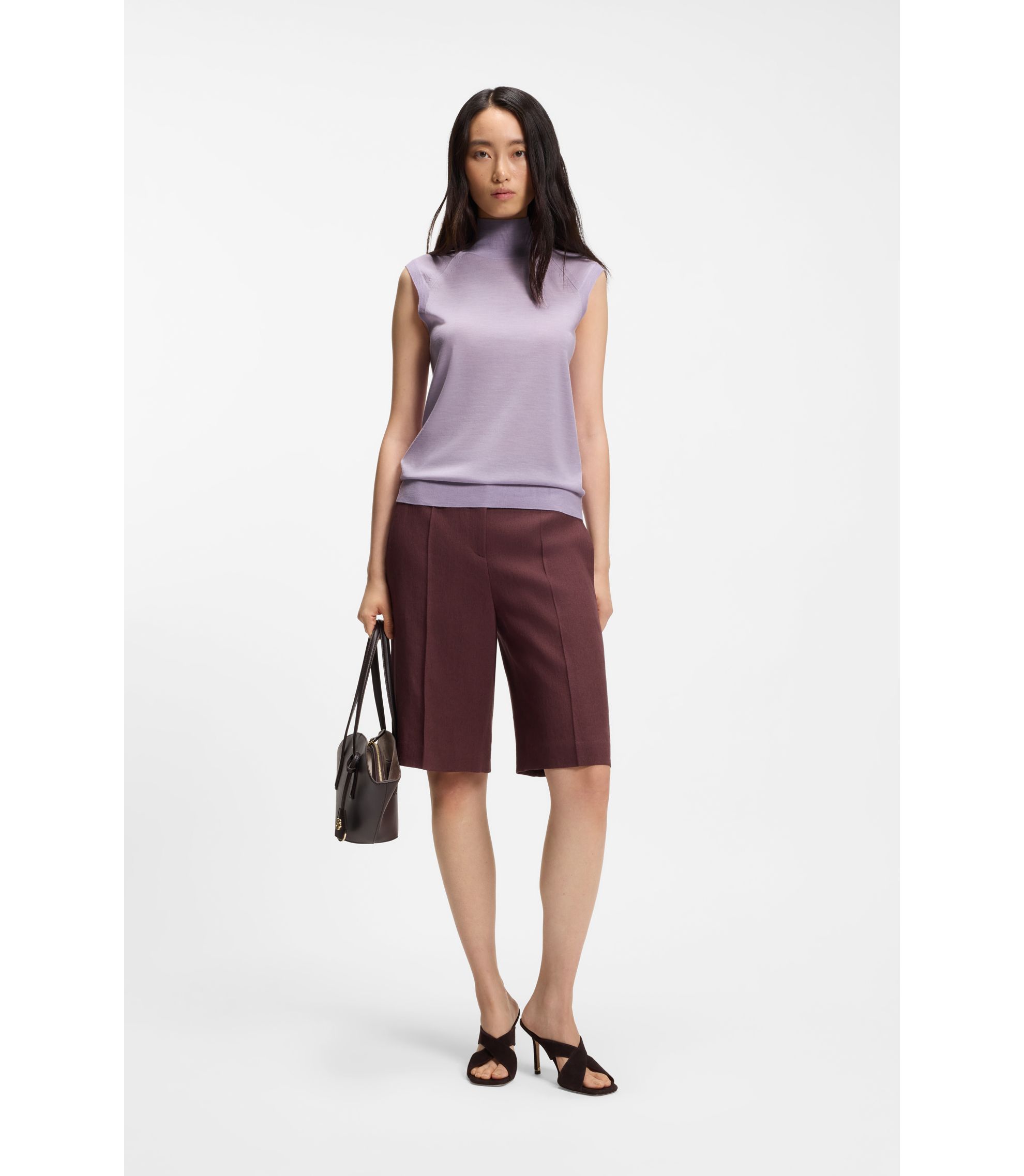 BOSS - Sleeveless mock-neck sweater in merino wool - Light Purple