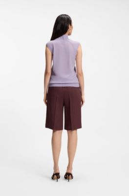 Sleeveless top in merino wool with mock neck, Light Purple