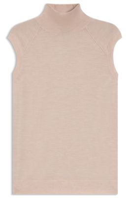 Sleeveless top in merino wool with mock neck, light pink