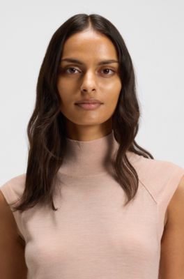 Sleeveless mock-neck sweater in merino wool, light pink