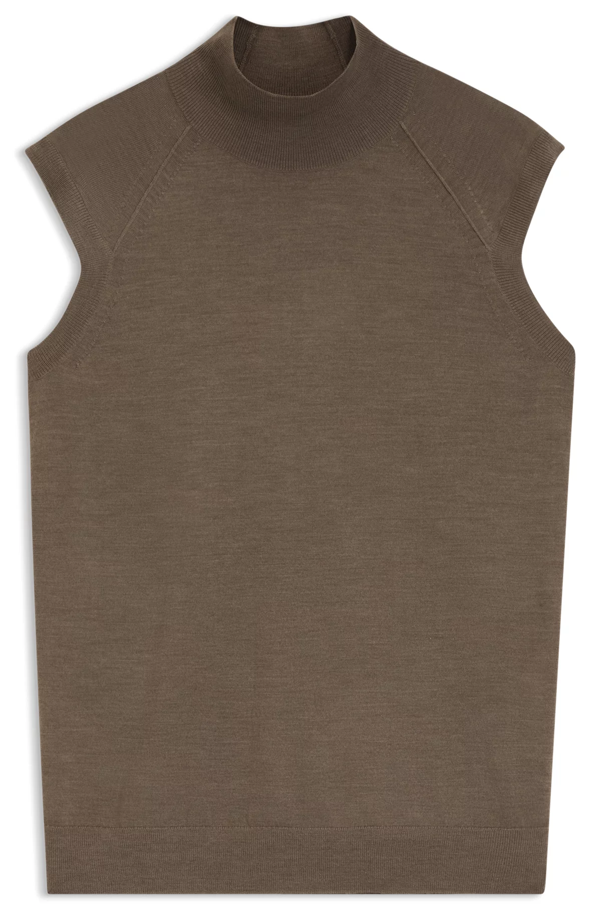 Sleeveless mock-neck sweater in merino wool, Brown