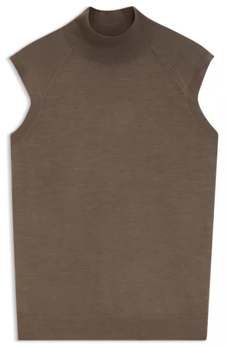 Sleeveless mock-neck sweater in merino wool