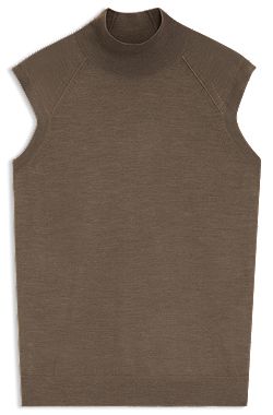Sleeveless mock-neck sweater in merino wool