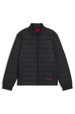 Chaqueta ligera de tejido repelente al agua con logotipo rojo, Negro