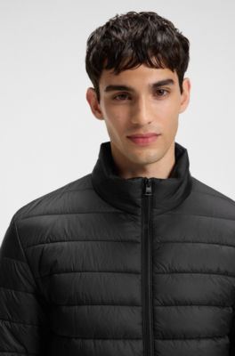 Chaqueta ligera de tejido repelente al agua con logotipo rojo, Negro