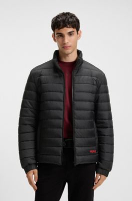 Chaqueta ligera de tejido repelente al agua con logotipo rojo, Negro