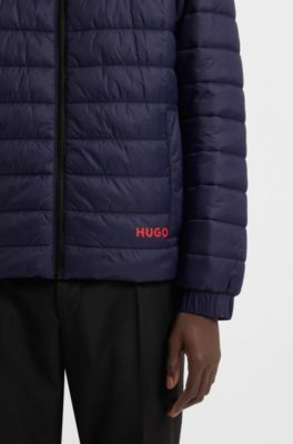 Chaqueta ligera de tejido repelente al agua con logotipo rojo, Azul oscuro