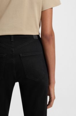 Black wide leg jeans in stretch denim, Black
