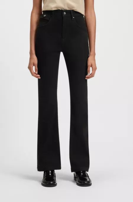 Black wide leg jeans in stretch denim