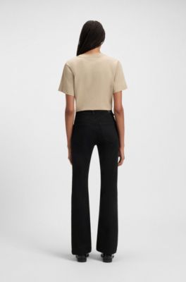 Black wide leg jeans in stretch denim, Black