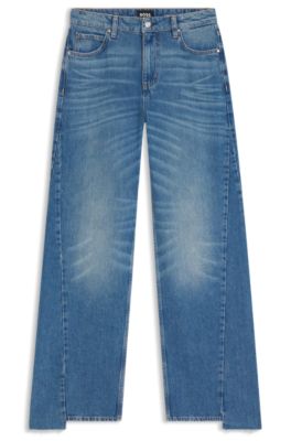 Relaxed-fit jeans with stepped hems, Dark Blue