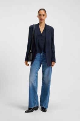Relaxed-fit jeans with stepped hems, Dark Blue