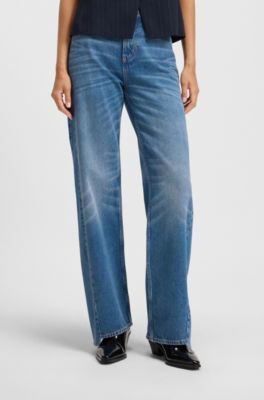 Relaxed-fit jeans with stepped hems, Dark Blue