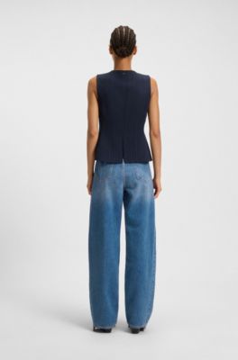 Relaxed-fit jeans with stepped hems, Dark Blue