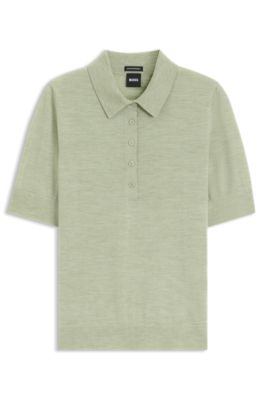 Short-sleeved sweater in merino wool with polo collar, Light Green