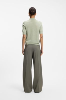 Short-sleeved sweater in merino wool with polo collar, Light Green