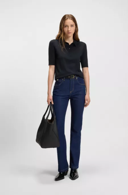 Short-sleeved sweater in merino wool with polo collar